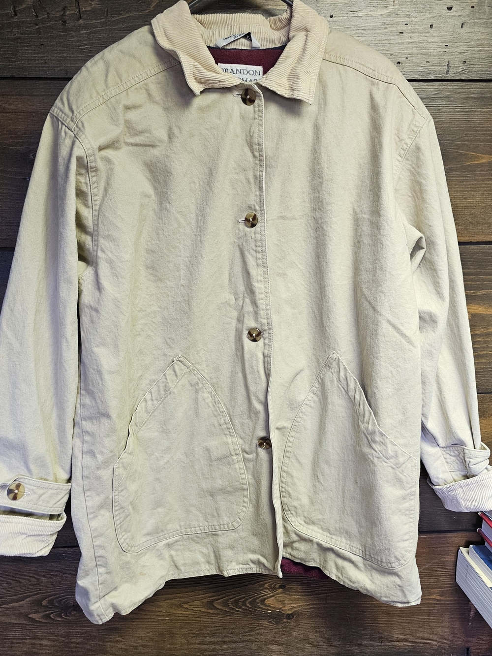 Vtg Brandon Thomas Fleece Lined Chore Coat Corduroy Collar Size Large